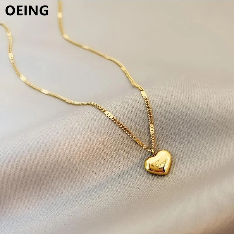 

OEING 316L Stainless Steel Gold Color Simple Fashion Heart Pendant Necklace For Women Clavicle Chain Jewelry Party Gifts