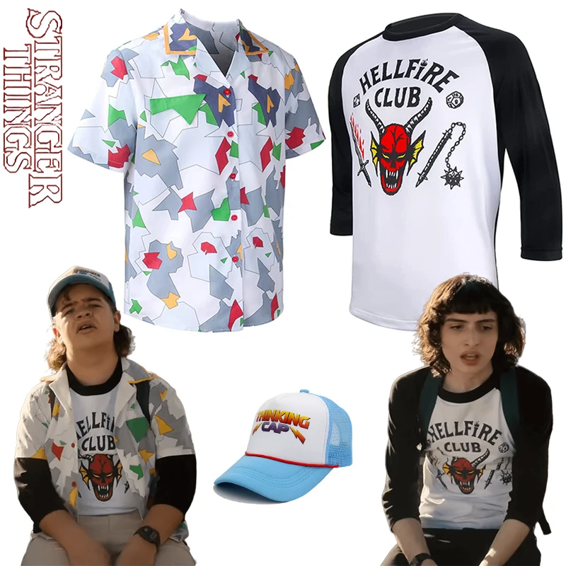 

Hellfire Club Stranger Things Cosplay Season 4 Costumes Dustin Shirt Coat T-shirt Short Sleeve Hat Adult Woman Man Clothe Gift