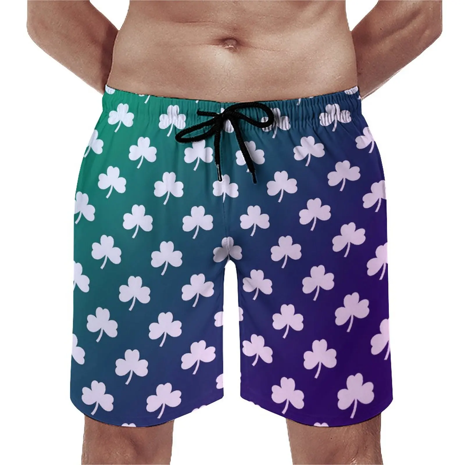 

Board Shorts Shamrock Funny Swim Trunks Blue Green Ombre Male Quick Dry Sports Fitness Hot Plus Size Beach Shorts