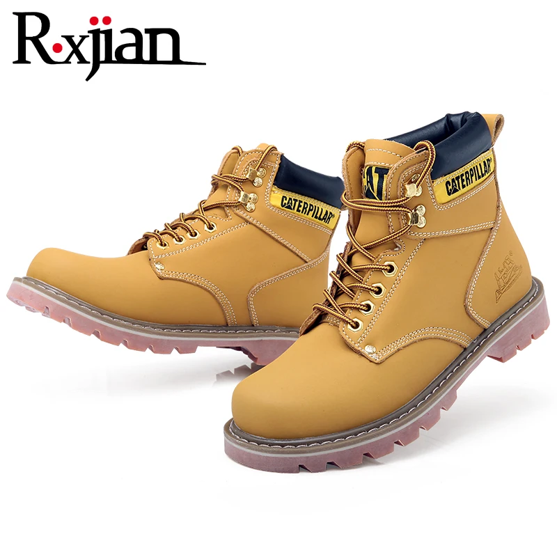 Couple's Leather Tooling Shoes Steel Head Impact Resistant Plush Wear-Resistant Outdoor Sports Lace Up For Men Hiking Sneakers