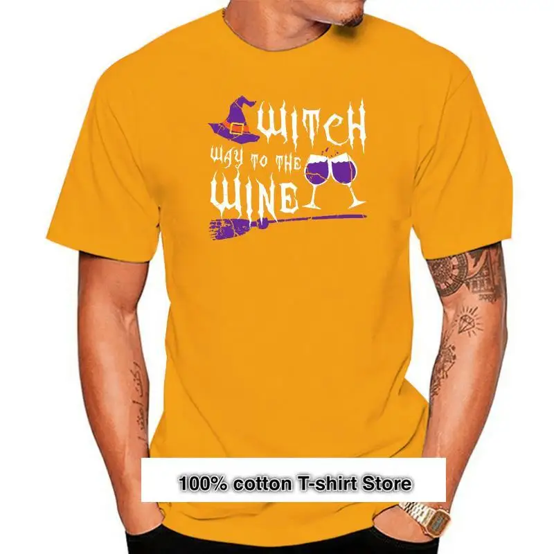 

Camiseta de moda para hombre, camisa de bruja camino al vino, camiseta de bruja de Halloween, 2022