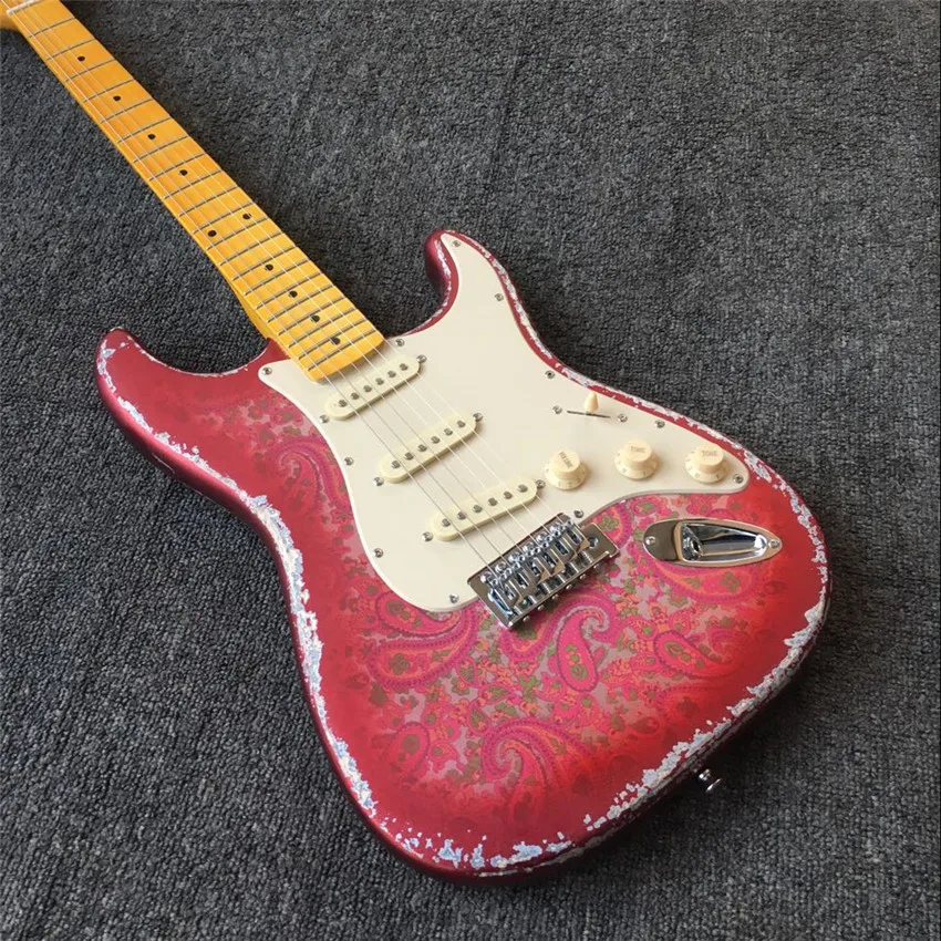 

Heritage electric guitar, Paisley stickers, metal red, cow bone string pillow, Korean hardware, wholesale and retail, free shipp