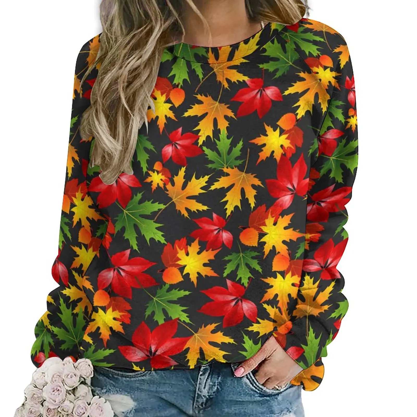 

Maple Leaf Hoodies Female Colorful Print Street Style Casual Hoodie Long-Sleeve Y2k Design Clothing 2XL 3XL