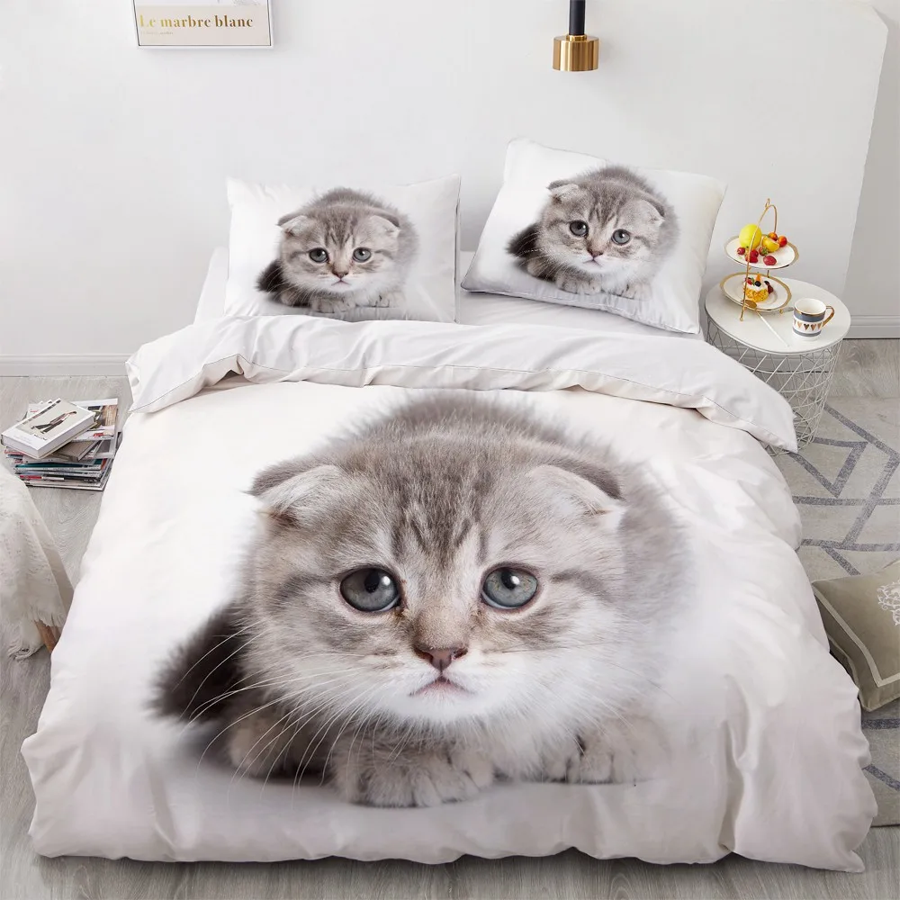 

Комплекты постельного белья с 3D изображением белого кота, милый стильный комплект пододеяльника, одеяла, постельное белье, наволочка, Корол...