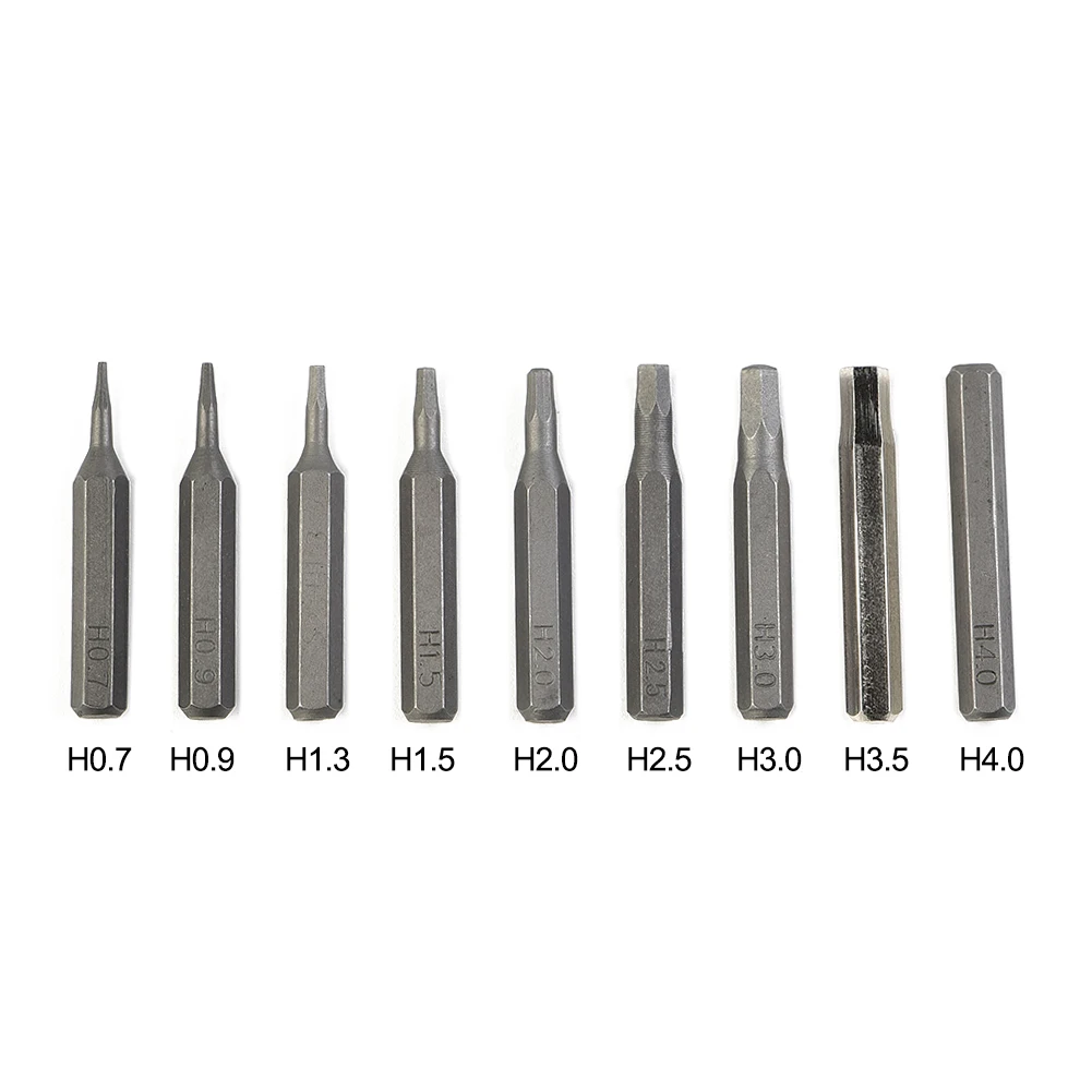 

H4×28mm Small Hex Screwdriver Bits H0.7 H0.9 H1.5 H3 H4 4mm Hex Shank Repair Tools Screwdrivers Kit Steel Drill Bit