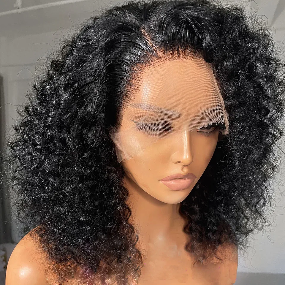 

Blunt Short Bob 180Density Kinky Curly Synthetic Lace Front Wig For Black Women Babyhair PrePlucked Glueless Daily Cosplay Wig