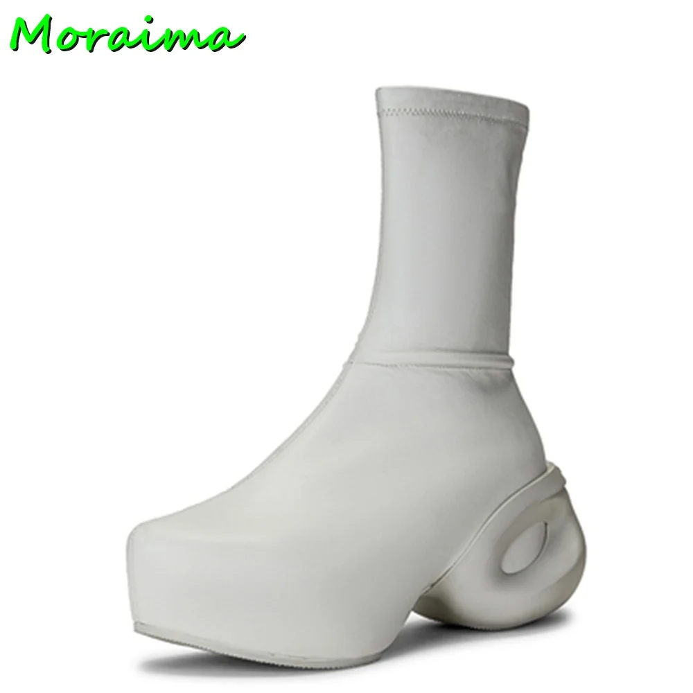 Platform Round Toe Elastic Ankle Boots Chunky Heel Side Zipper Green Solid Suede Leather Women Fashion Short Boots New Arrival