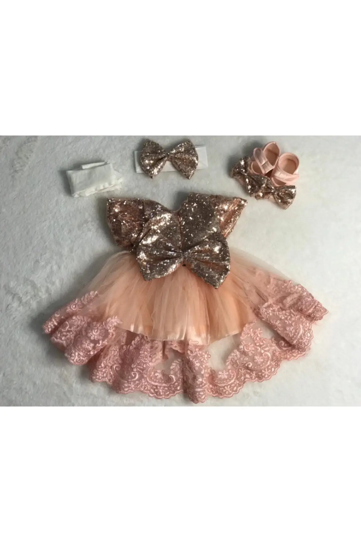 

Si Salmon Baby Kids Evening Gown Mevlütlük Shoes, kilotluçorap,bandana 0-3ve0-6 Month