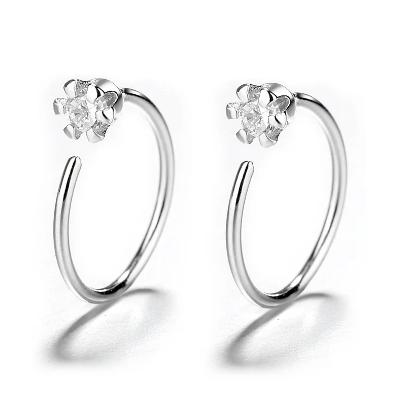 

New Women's 925 Pure Silver Ear Nail Flower Claw Set with Round Zircon Ear Hook Fashion Jewelry Lover Love Gift