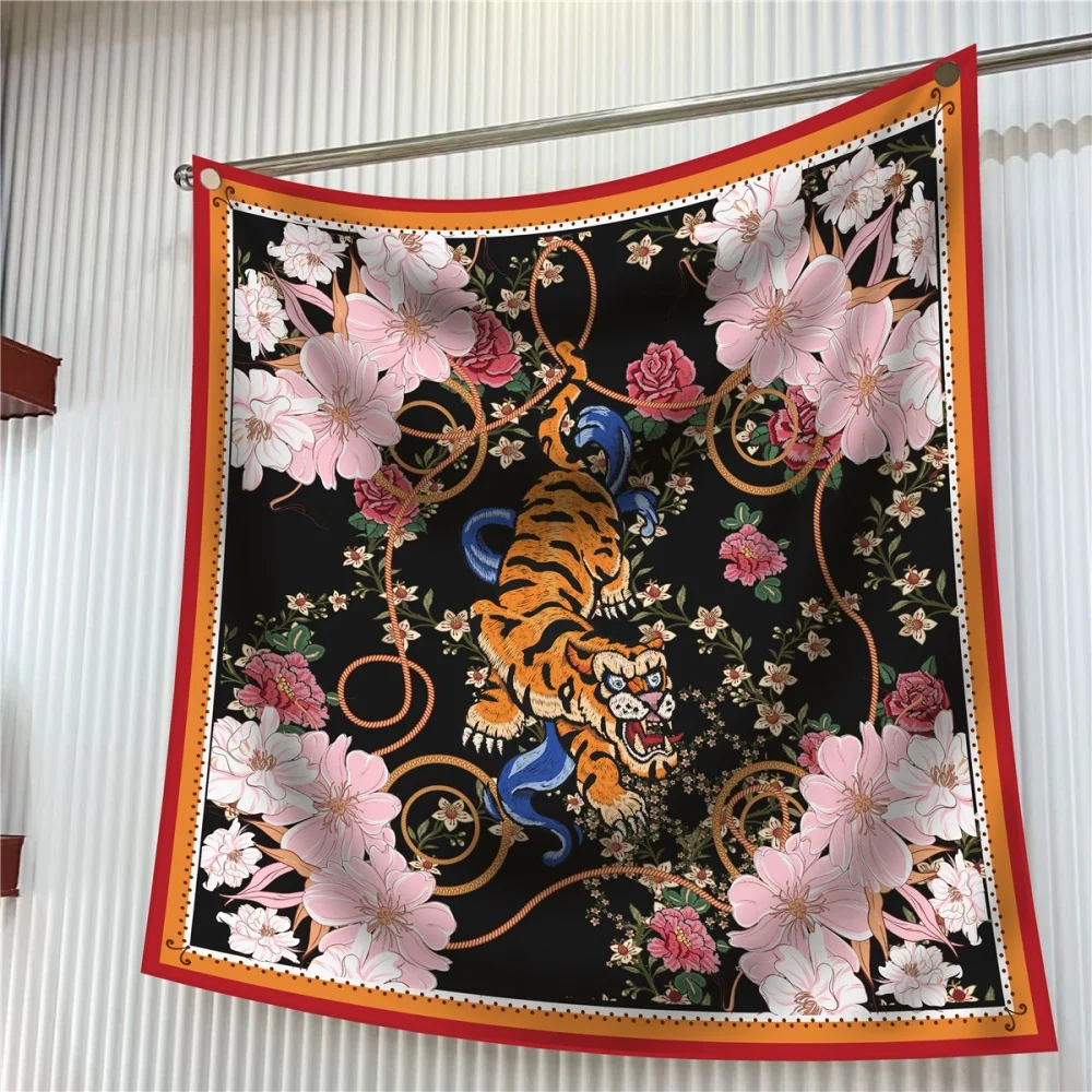 90 см шелковый шарф женский тигровый принт квадратные шарфы голова Echarpes шелковые