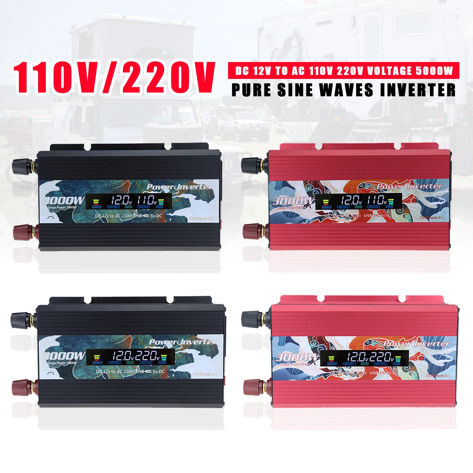 

5000W Pure Sine Waves Inverter DC 12V To AC 110V 220V Voltage Power Converter Car Inverte Charger Converter Adapter For Car Tool