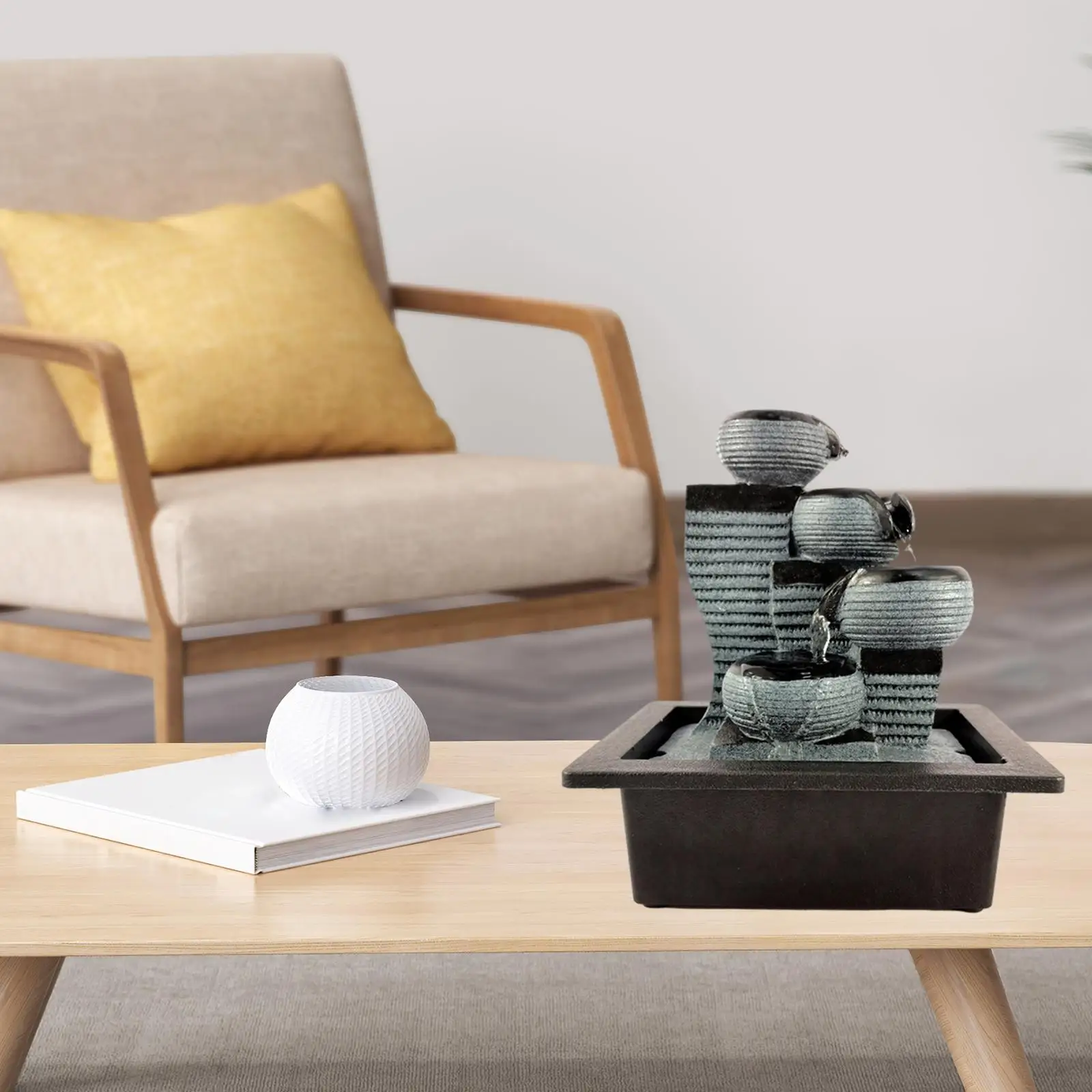 

Indoor Tabletop Water Fountain Relaxing Cascading Waterscape Statue for Home Office Ornament