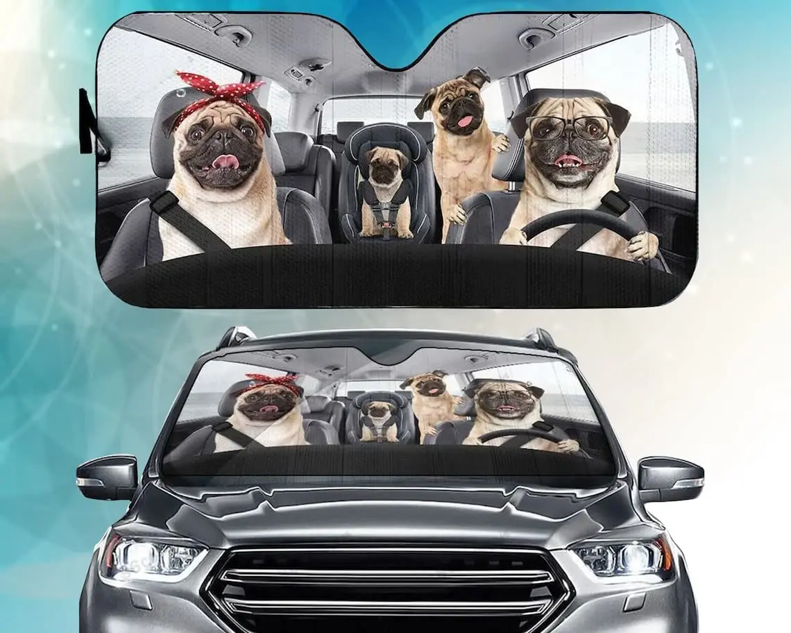Parasole Per Auto Da Guida Per La Famiglia Pug Per Parabrezza, Parasole Per Cani, Parasole Per Auto, Accessori Per Auto Pug, Papà Per Cani, Mamme Per 