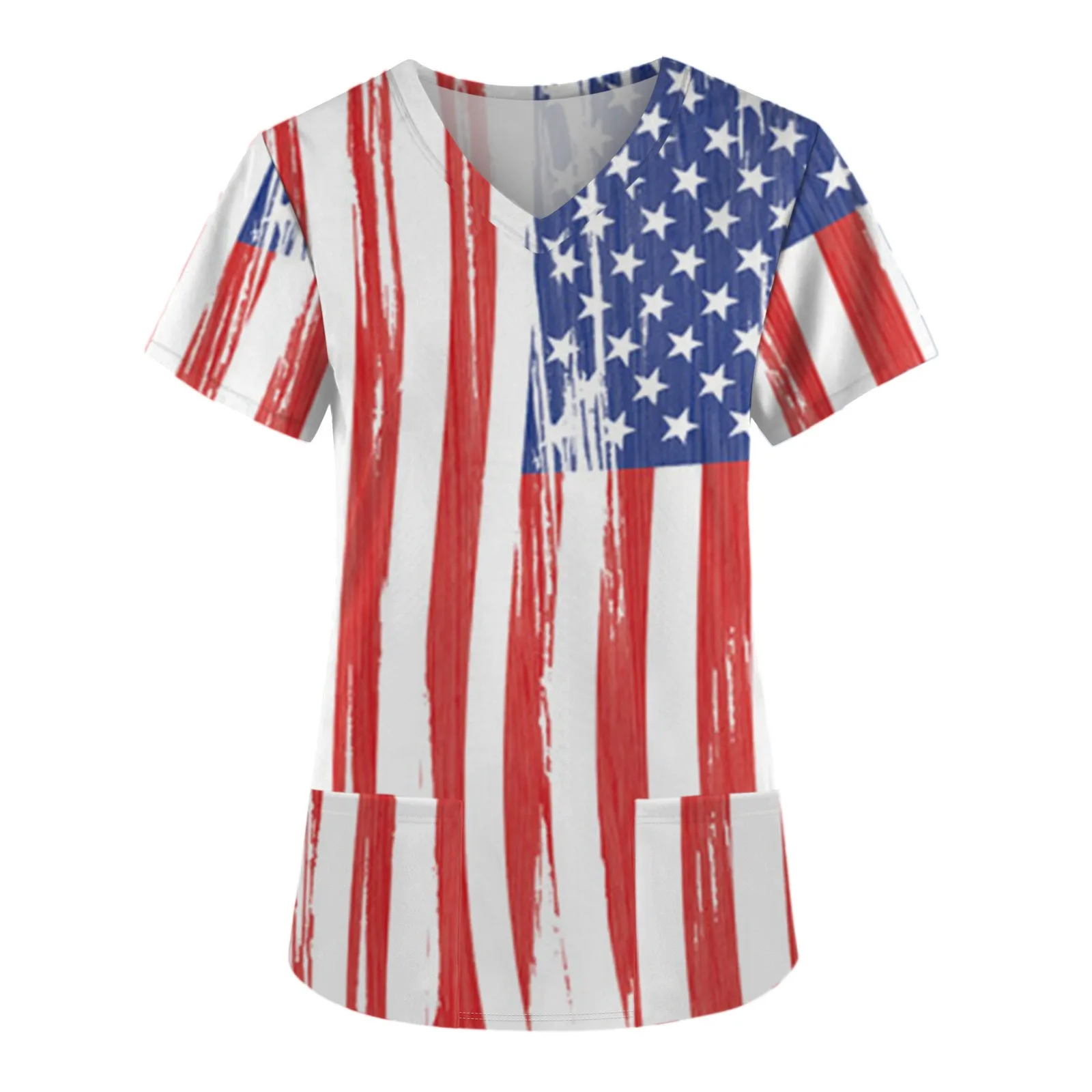 

Женская блузка с коротким рукавом, V-образным вырезом и карманом