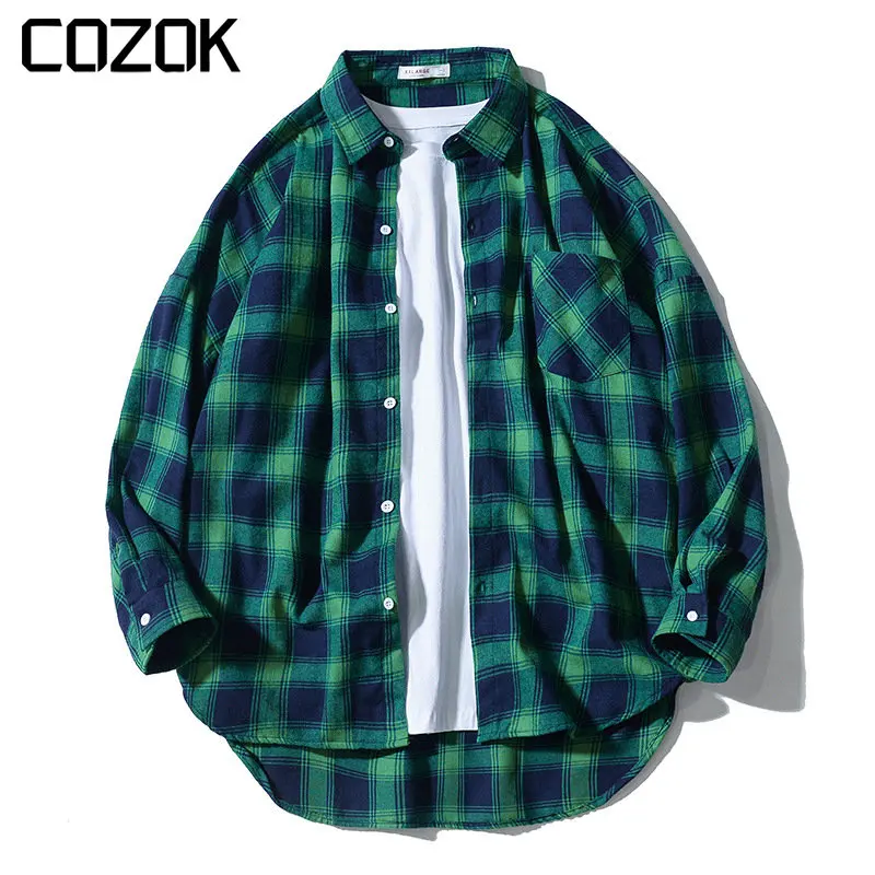 Men Streetwear Casual Oversize Shirt High Quality Spring New Preppy Style Long-sleeve Retro Blouses