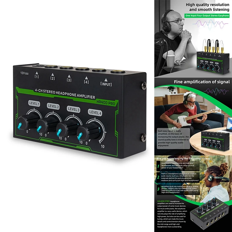 Headphone Amplifier 4 Channel Stereo Audio Mini Splitter For Live And Recording Studio