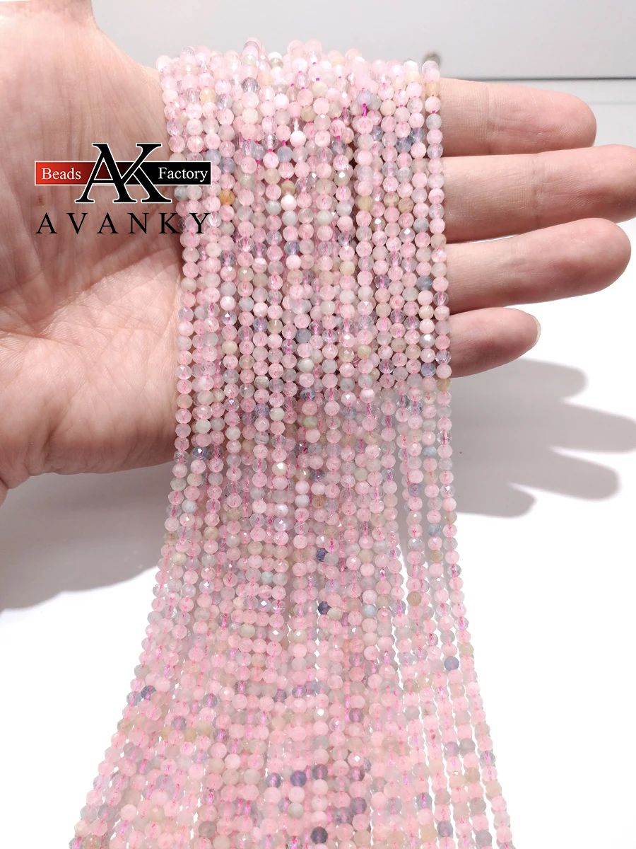 Natural Gem Stone Gradient Candy Morganite Beads For Jewelry Making 4 6mm Round Spacer Beads Diy Bracelets Accessories 15‘’