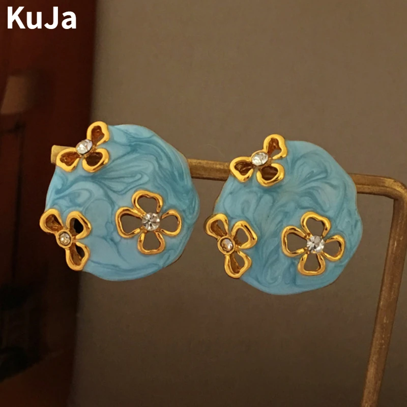 

Fashion Jewelry 925 Silver Needle Sweet Korean Temperament Blue Color Enamle Earrings For Women Fashion Accessories Hot Selling