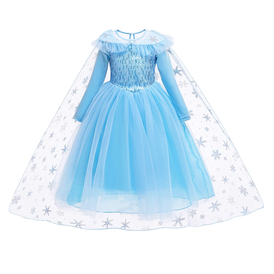 

Disney Frozen Costume Esha Princess Dress With Sequins Cape For 2-10T Girls Mesh Ball Gown Carnival Clothing Kids Cosplay Elsa