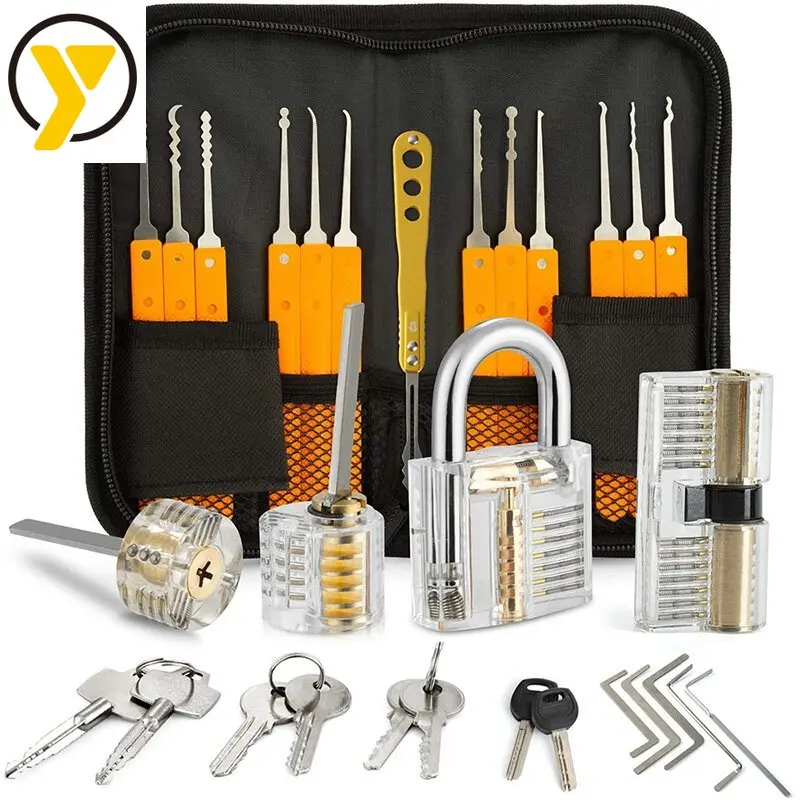 

Orange Lock Picking Kit Practice Tools with 1/2/3/4 Clear Locks Transparent Padlock Unlocking Tool Kit