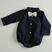 toddler baby boy bodysuit autumn solid gentleman bow tie shirt rompers playsuits for infants cotton birthday party kids clothes
