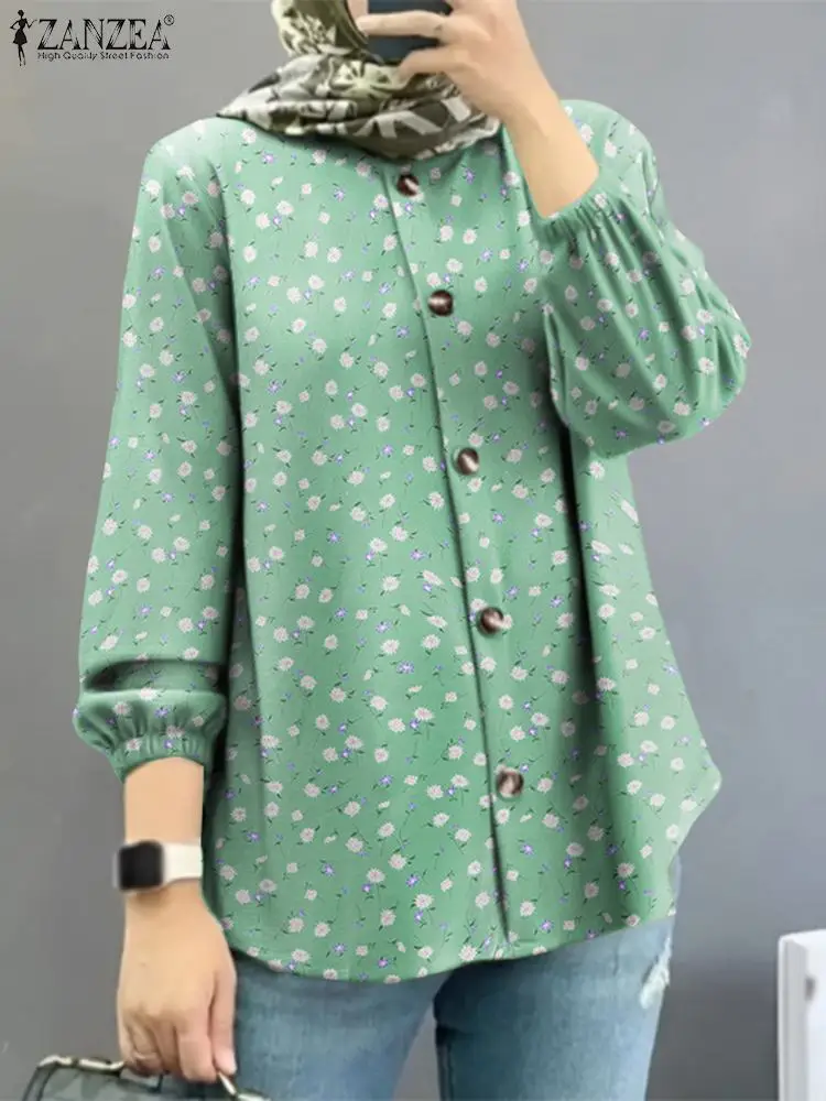 

Мусульманский Хиджаб ZANZEA, женские повседневные блузки с длинным рукавом и цветочным принтом, женские блузки, Осенний пуловер, Изящные блузки