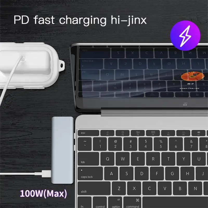 

5Port USB 3.0 Type-C HUB Aluminum USB C Hub Adapter 5.0Gbps 4K HDMI-compatible PD 100W Fast Charging for Apple computer macbook