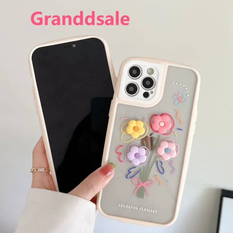 

INS Korean Cute 3D Flower Back Case For iPhone 13 Pro Max 12pro Covers for iphone 11 XR XS X MAX 8 7 plus SE2020 Full Cover