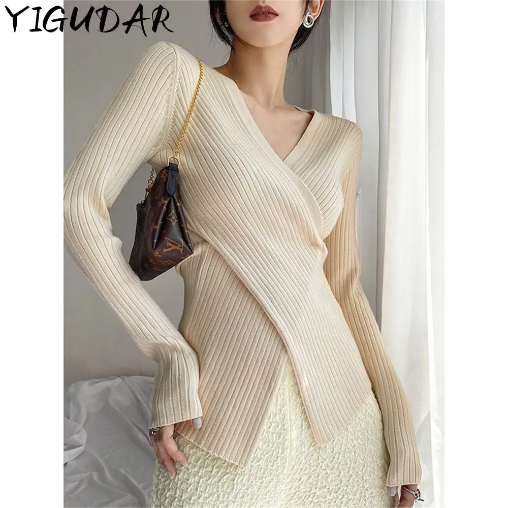 

Womens Sweaters Spring Autumn V-neck Knitted Pullovers Loose Bottoming Shirt Cashmere Fashion Jumper Solid Sweater ropa de mujer