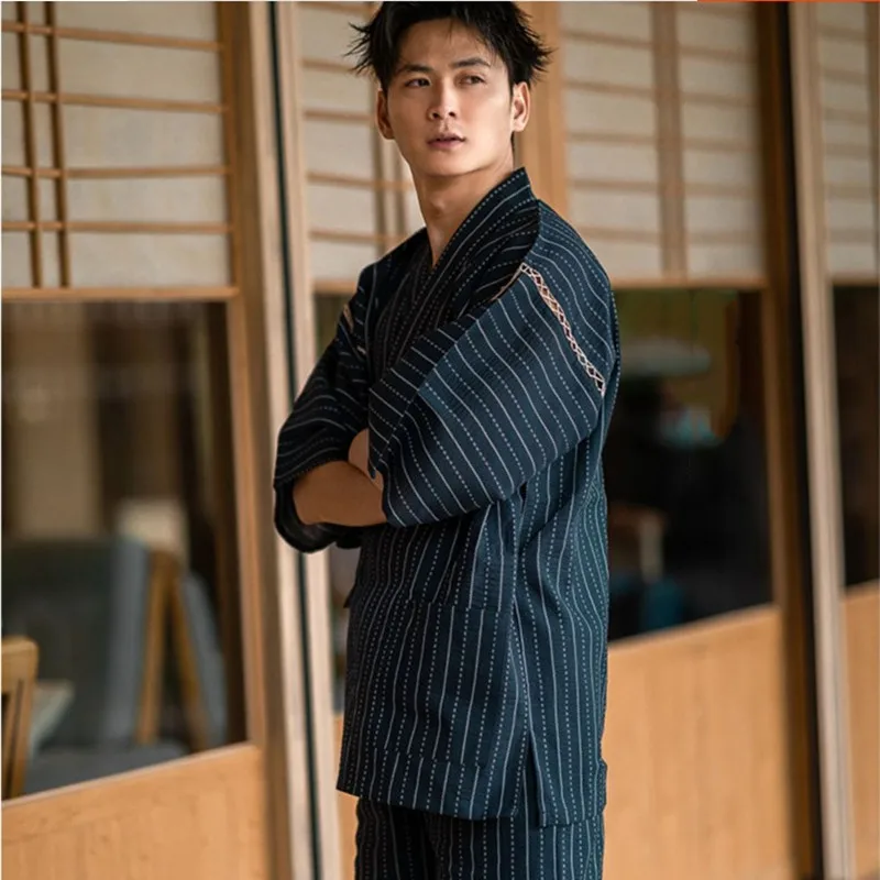 Men's Sleepwear Summer Woven Cotton Short Sleeves Kimono Pajamas Set