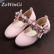 Size 21-30 Princess Shoes Girl Mary Jane Shoes Children Casual Shoes Girls Shoes on Heels with Flowe