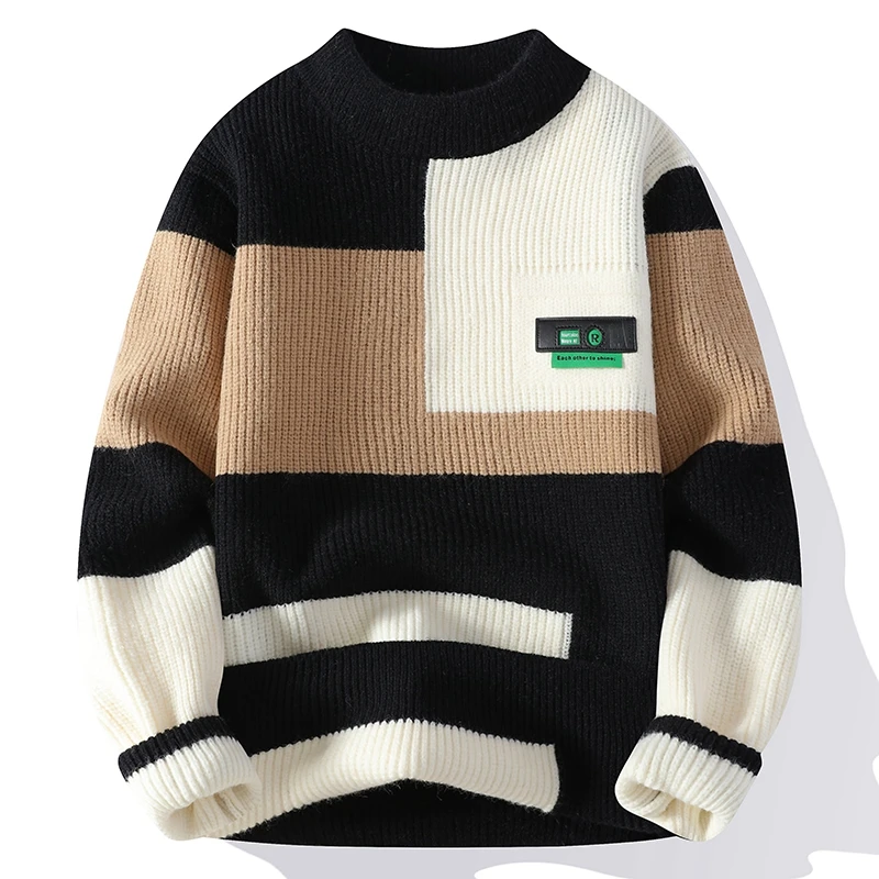 Мужские модные свитера в полоску 2024 осень/зима Свободная трикотажная одежда