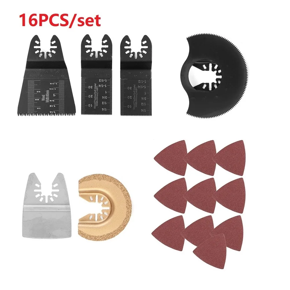 

16pcs/set 35/52/65mm Saw Blade 60/80/120grit Sand Paper Multifunctional Trimmer Accessory Woodworking Tool For Cut Wood Plastic