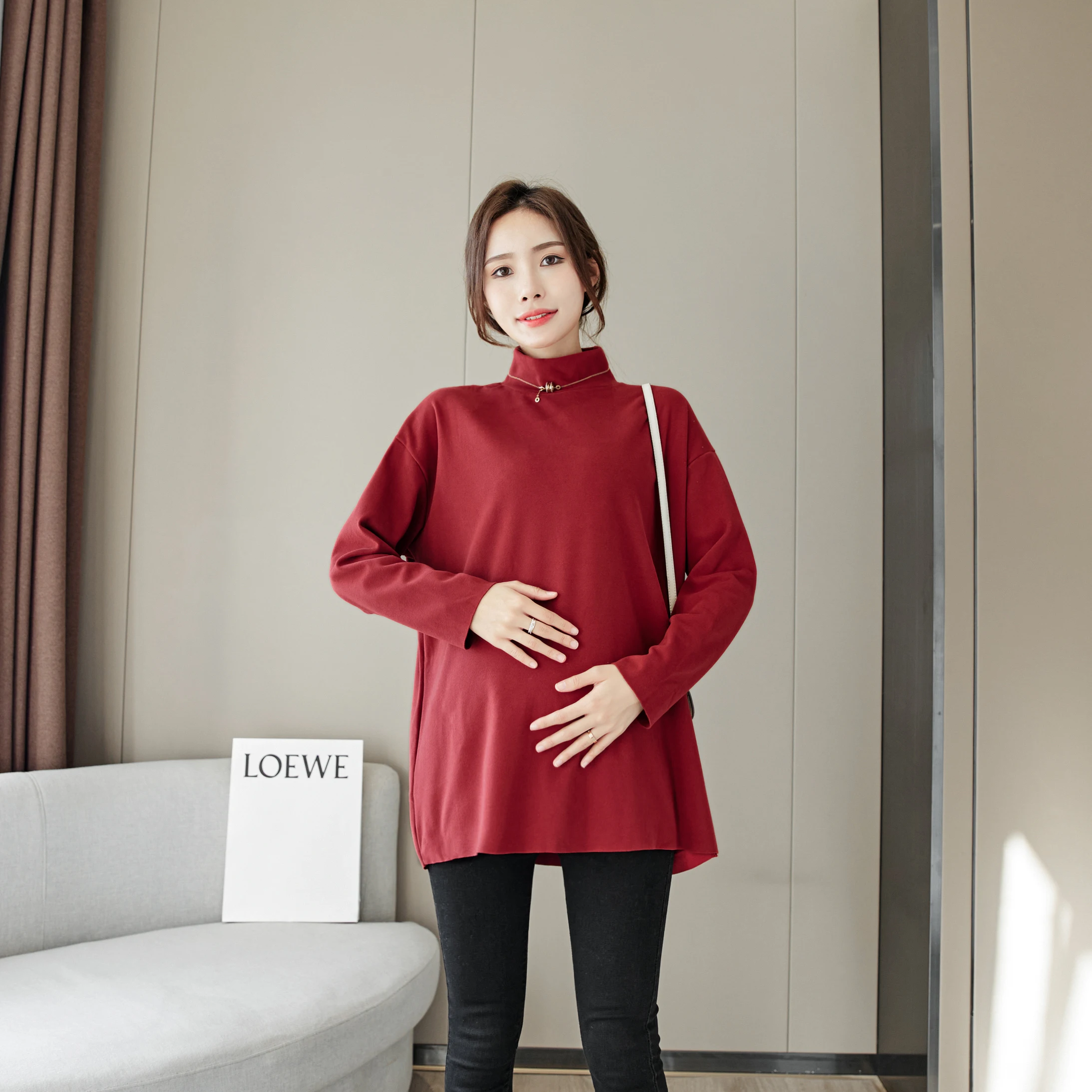 

C3# 4XL Autumn Winter Thin Velvet Thermal Maternity Tees High Neck Loose Casual Shirt Clothes for Pregnant Women Pregnancy Tops