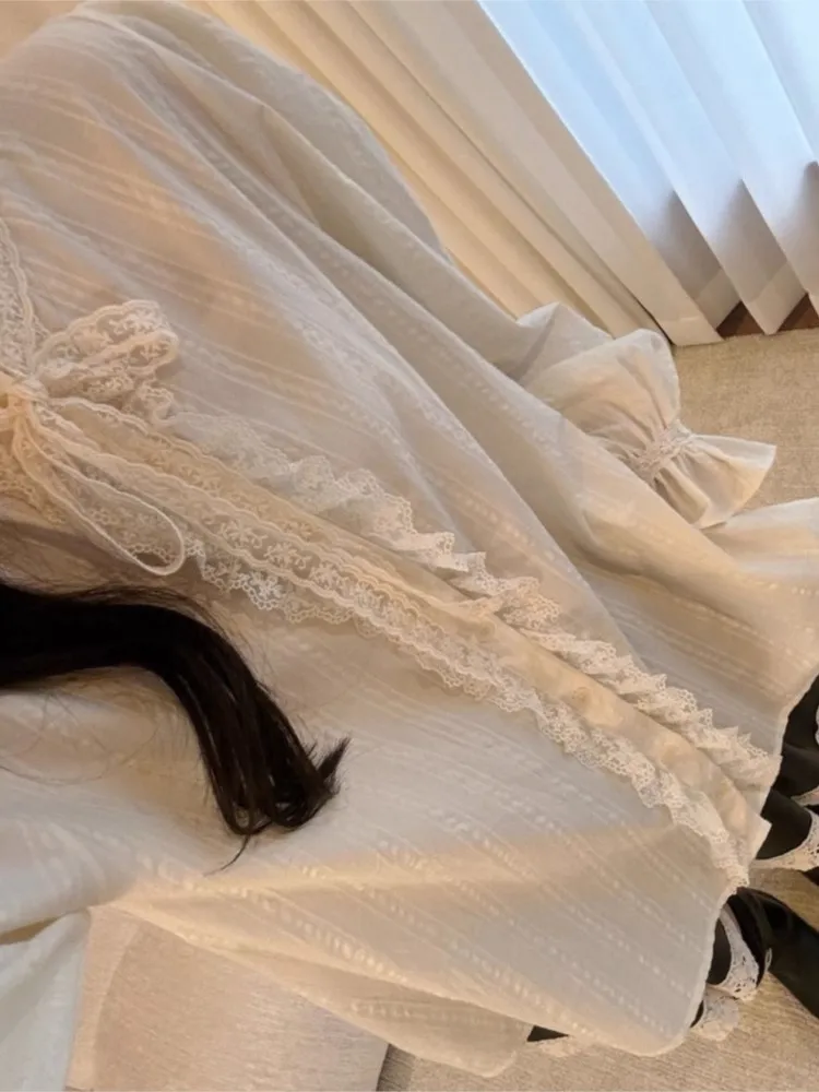 Милая кружевная рубашка для женщин корейская повседневная свободная