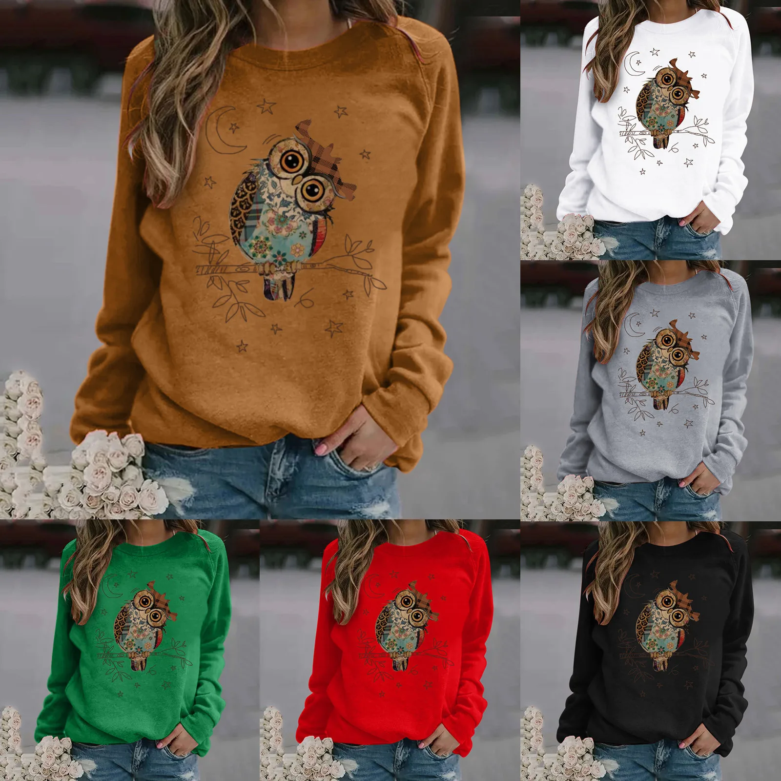 

The new owl print hoodie with long sleeves and round collar for autumn/winter 2022 is selling well in Europe and America