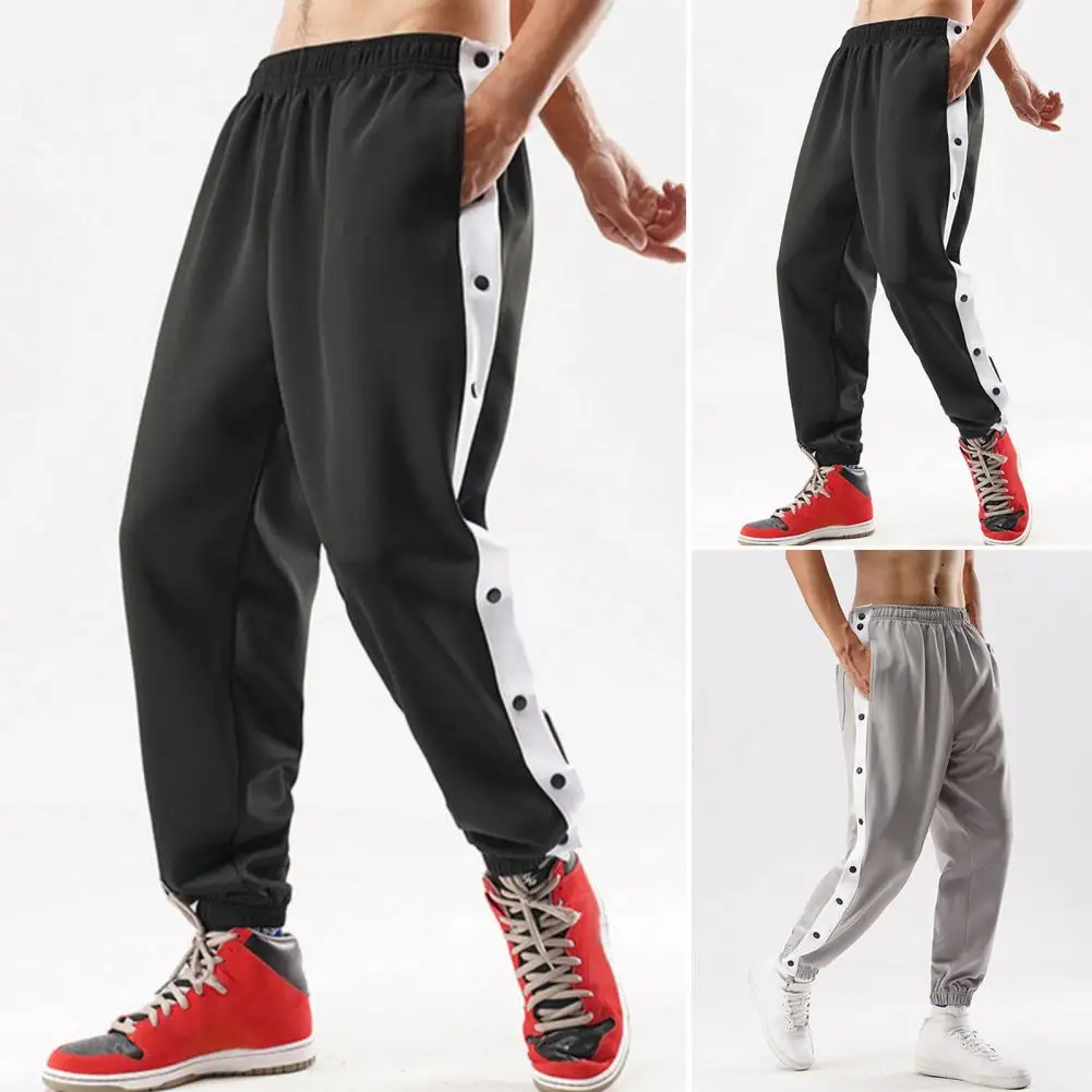 

Fashion Long Side Buttons Closure Skin-touch Spring Autumn Patchwork Color Casual Sweatpants Sports Trousers Versatile