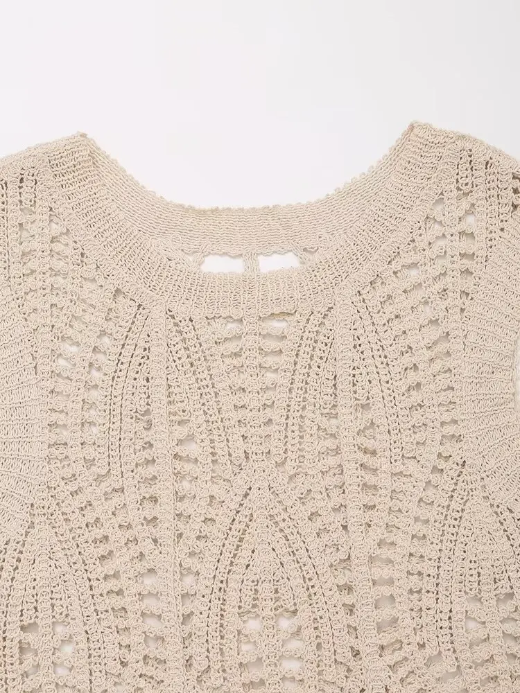 Maxdutti вязаный крючком вырезанный жилет майка Топ французская Ретро бежевая