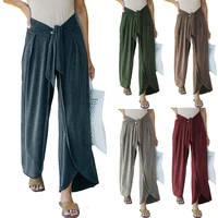 fashion spring autumn womens loose casual pants belt knot wide leg pants knit pants women trousers