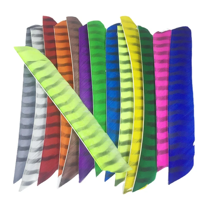 

50 Pcs ONTFIHS Archery Fletchings Arrow Turkey Feather Multicolor Full Length Double Sided Striped Right Wing