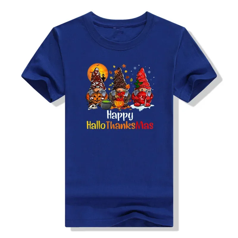 Happy Hallothanksmas Gnomes Halloween Thanksgiving Christmas T-Shirt Aesthetic Clothes Holiday Fashion Cute Graphic Tee Top Gift