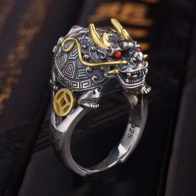 

Men's S925 Silver Ghost Head Ring Domineering Skull Thai Silver Craft Retro Ha Tide Men's Personality Open Ring Wholesale