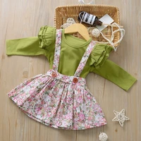 autumn new baby suit childrens triangle long sleeved romper suspender floral skirt