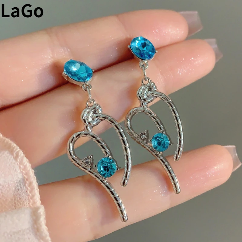 

Fashion Jewelry 925 Silver Needle Blue Earrings 2023 Trend New Hot Sale Geometric Heart Dangle Earrings For Women Girl Gift