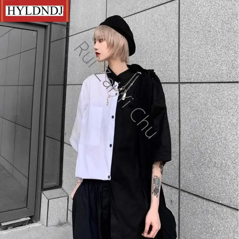 Women Summer New Harajuku Shirt Boho Blouse for Women Black and White Patchwork Top Vintage Clothing Hip Hop Street Tops for