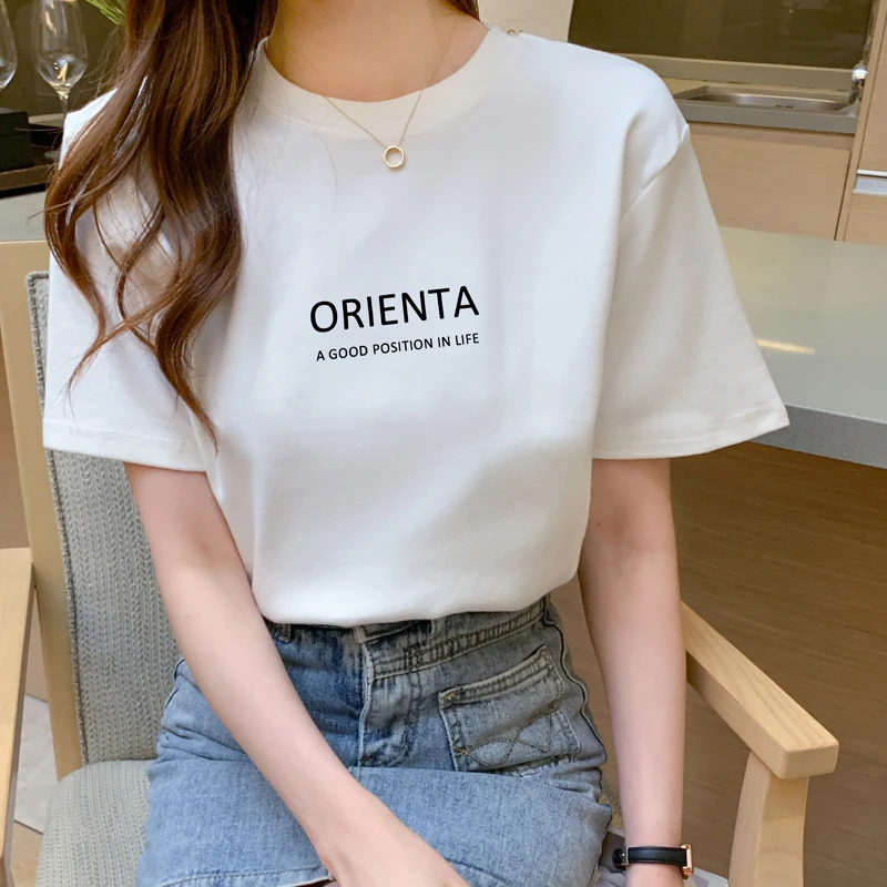 

Summer 2022 women's new simple white lettered printed T-shirt short sleeve loose and versatile T-shirt