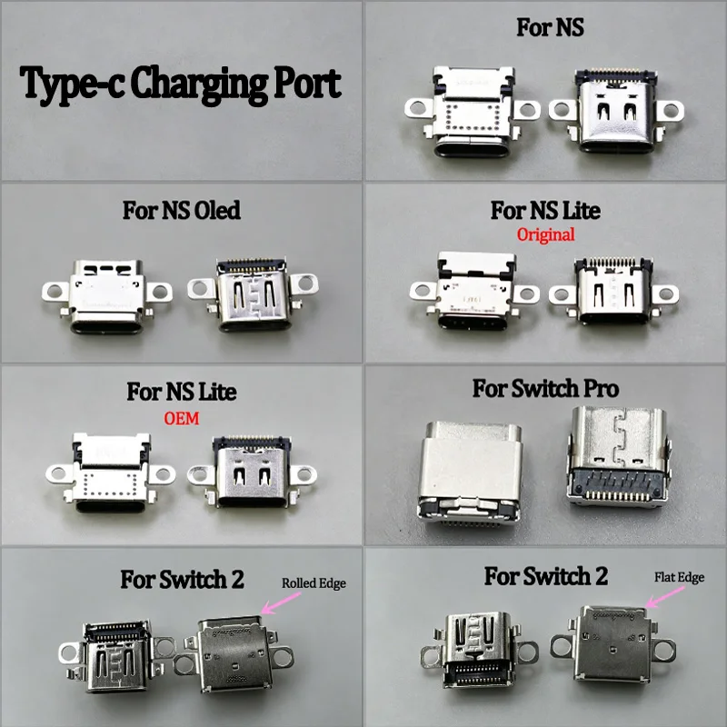 Фото Оригинальный USB-порт для зарядки (1 шт.) для консолей Switch Lite/OLED/Pro/NS/Switch 2, разъем питания Type-C, гнездо для зарядки. №1