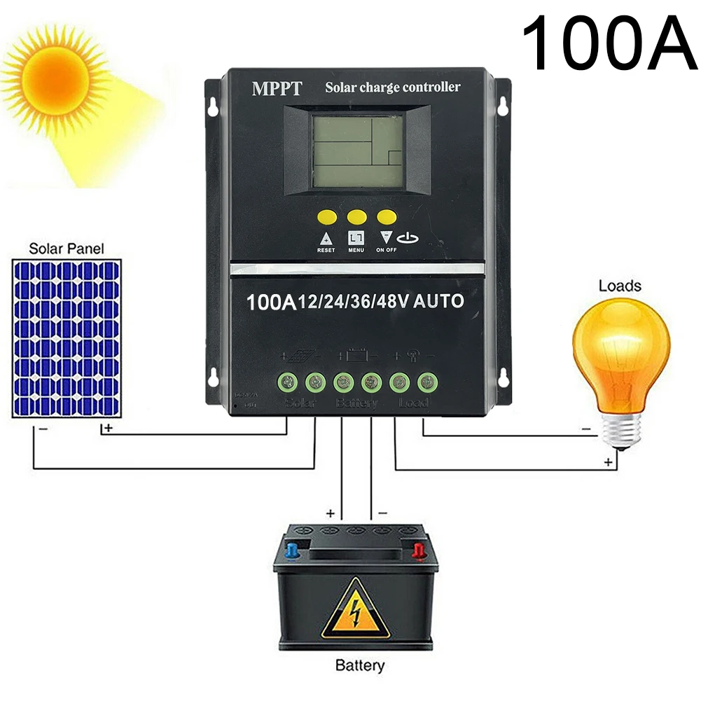 Контроллер заряда солнечной батареи MPPT 100A/80A/60A с ЖК-дисплеем 12 В/24 В/36 В/48 В