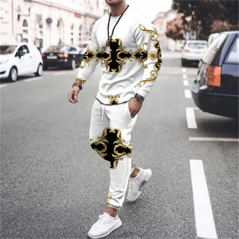 2023 Autumn Tracksuit Long Sleeve T Shirt+Sweatpants Suit Men Streetwear Vintage Sweatshirt Oversized Men Clothing 2 Piece Sets