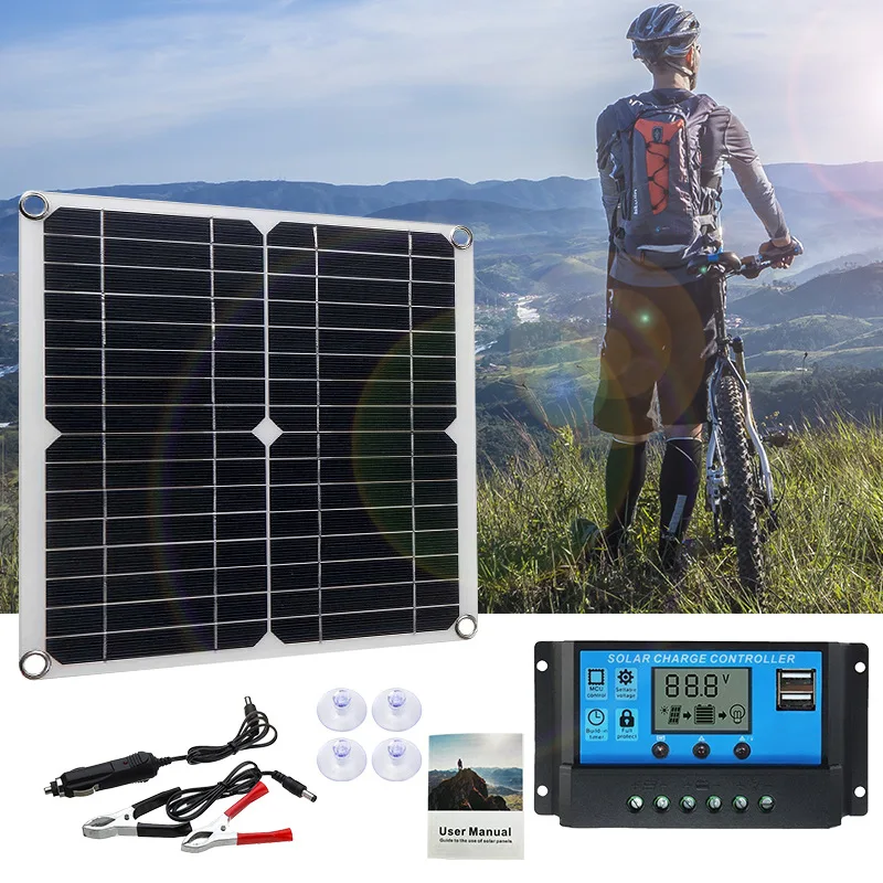 

100w Solar Panel Dual 12v/5v USB With 30A Controller Waterproof Solar Cells Poly Solar Cells for Car Yacht RV Battery Charger